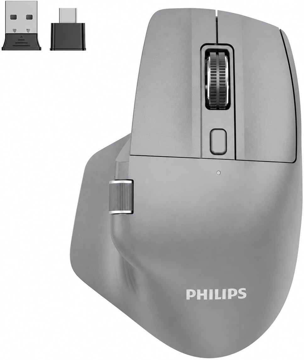 Ergonomic wireless mouse. Supports multi-device Bluetooth connectivity (compatible with USB-A/C ports).