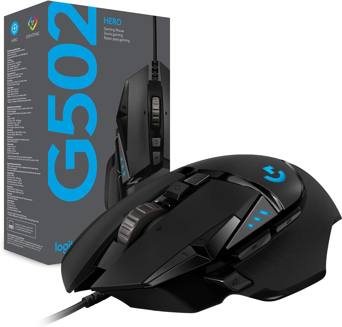 High-Performance Wired Gaming Mouse — HERO 25K Sensor, 25,600 DPI (PC/Mac Compatible, Black)