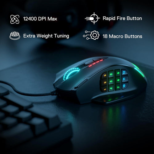 Gaming mouse equipped with 12 side buttons.