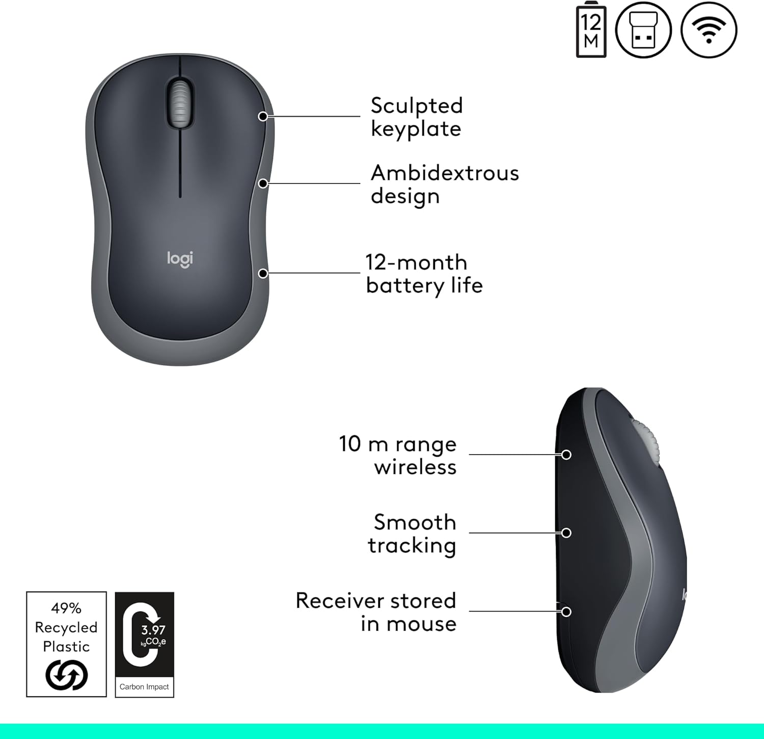 Wireless Mouse — 2.4GHz Connection (includes USB mini receiver)