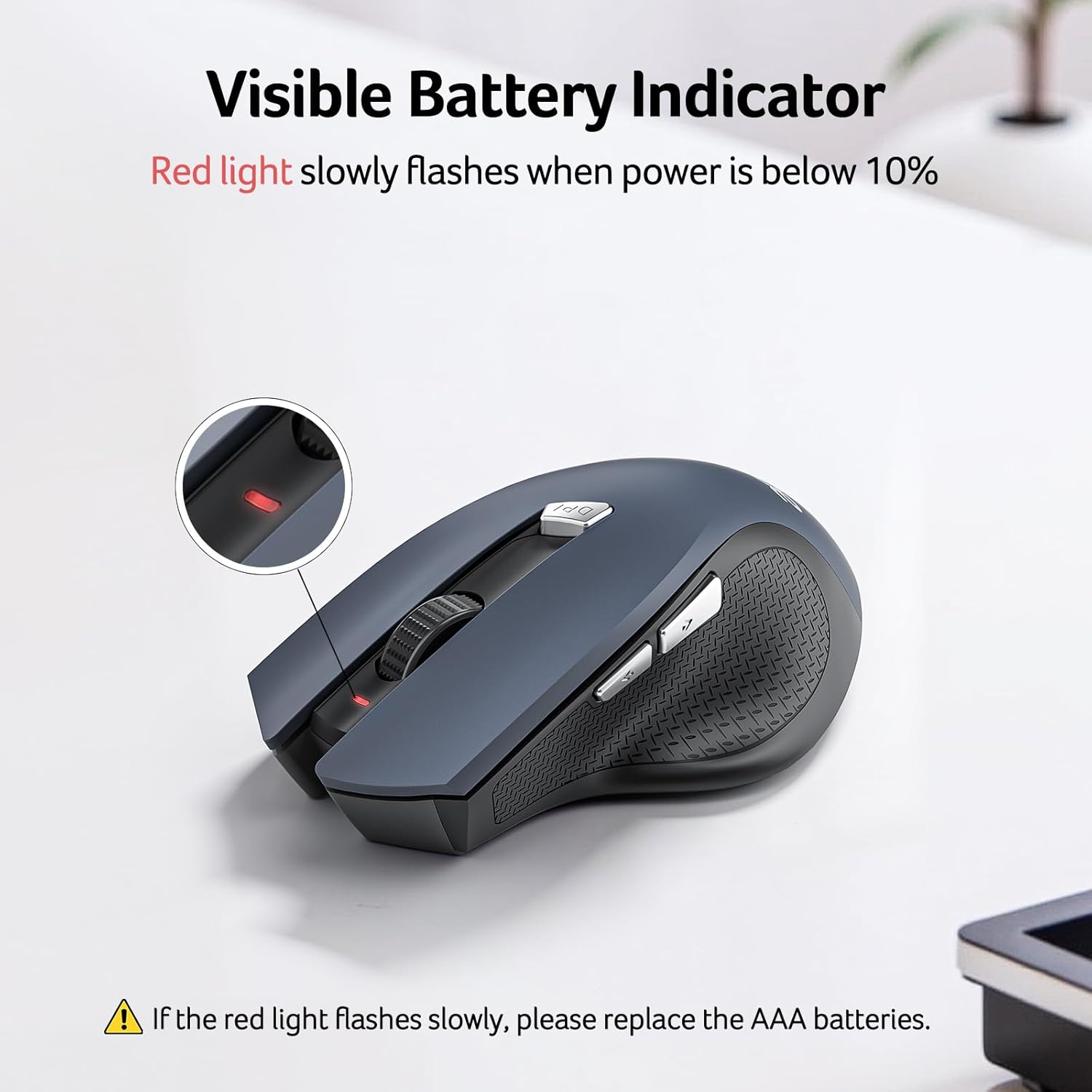 Wireless mouse for laptops—2.4GHz wireless mouse featuring 3-level DPI adjustment and a USB-A receiver.