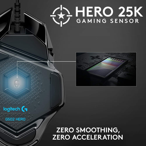 High-Performance Wired Gaming Mouse — HERO 25K Sensor, 25,600 DPI (PC/Mac Compatible, Black)