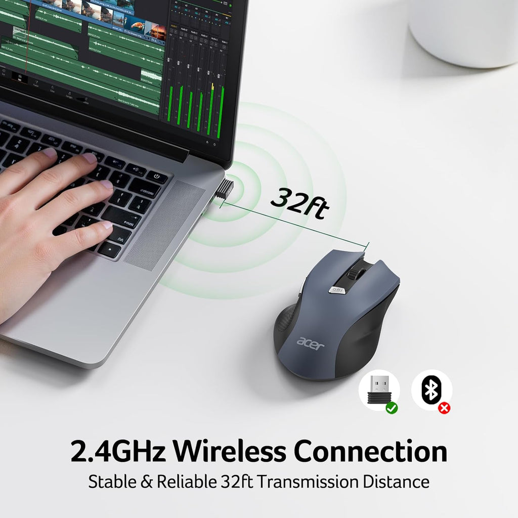 Wireless mouse for laptops—2.4GHz wireless mouse featuring 3-level DPI adjustment and a USB-A receiver.