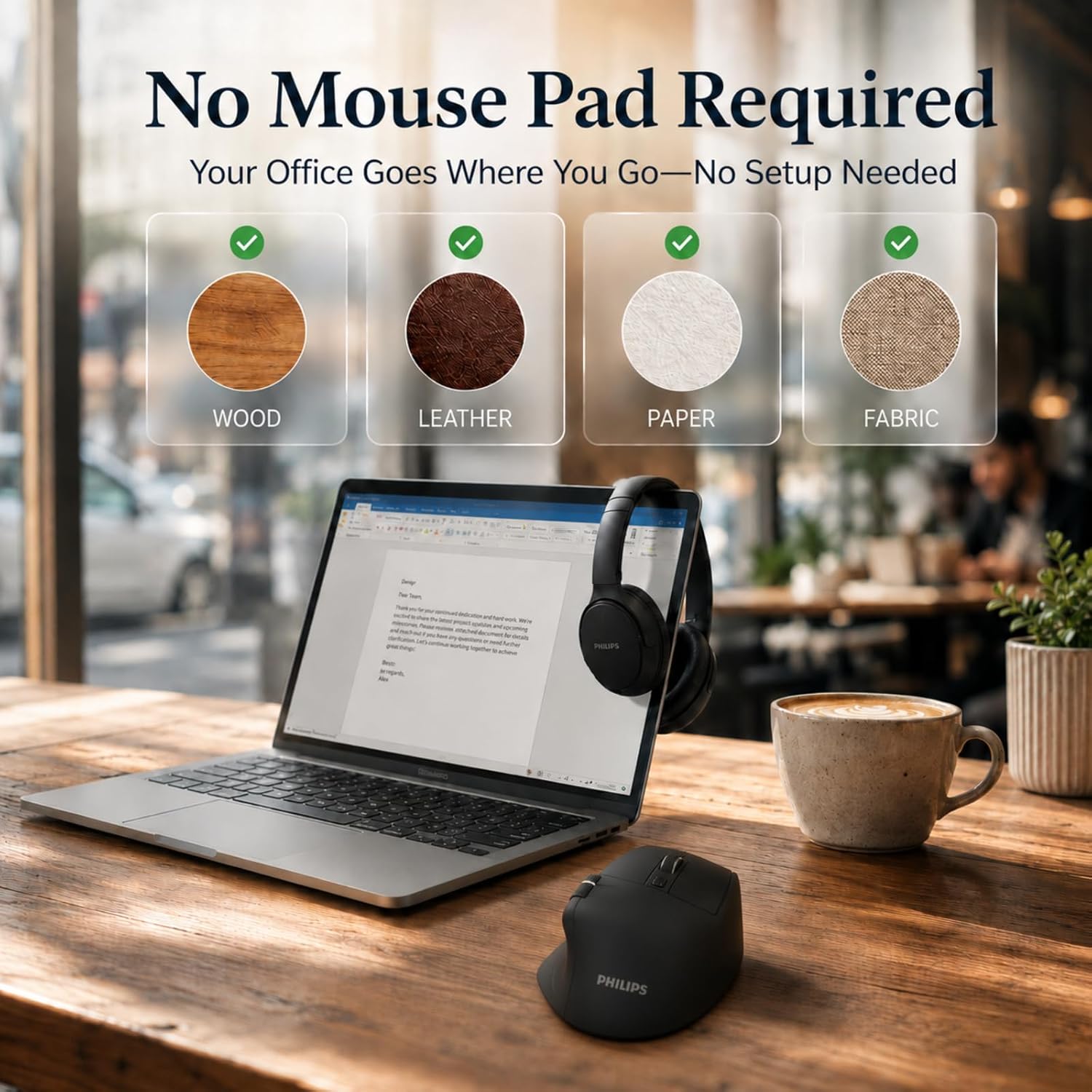 Ergonomic wireless mouse. Supports multi-device Bluetooth connectivity (compatible with USB-A/C ports).