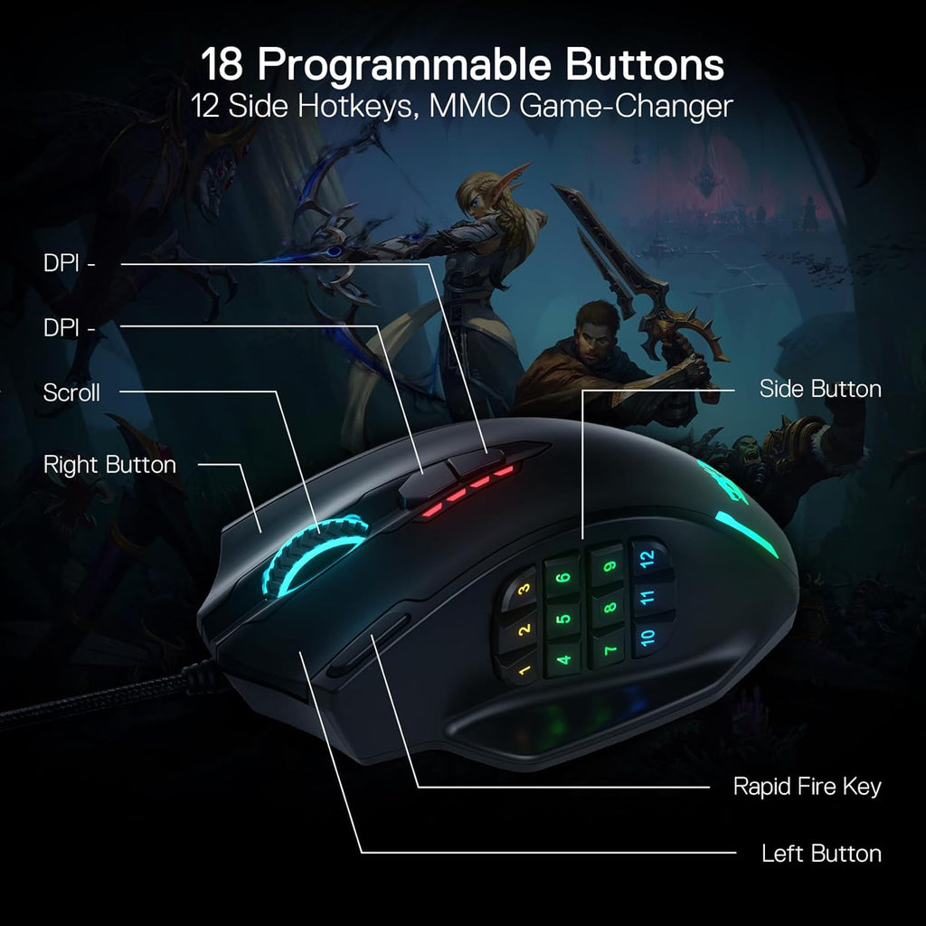Gaming mouse equipped with 12 side buttons.