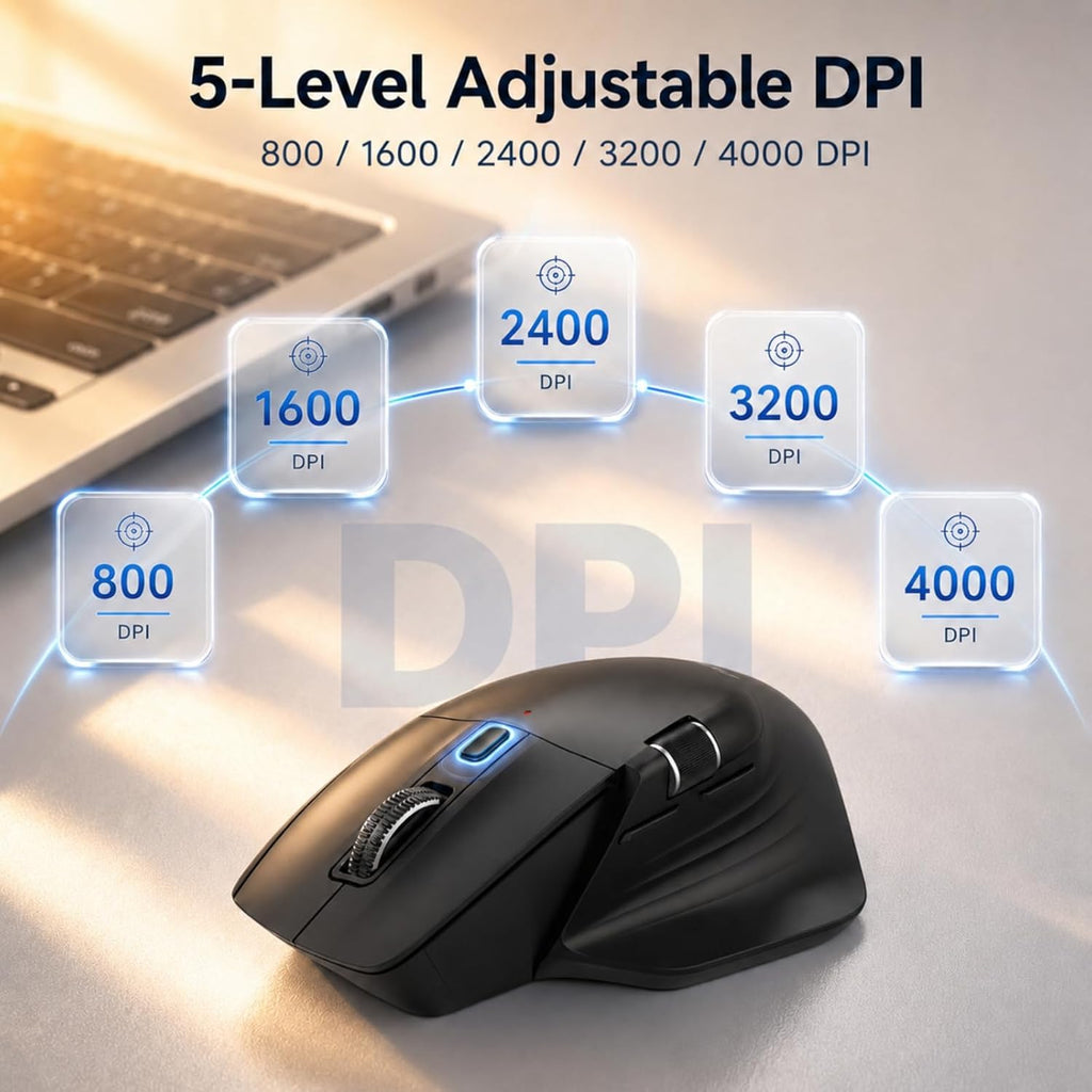 Ergonomic wireless mouse. Supports multi-device Bluetooth connectivity (compatible with USB-A/C ports).