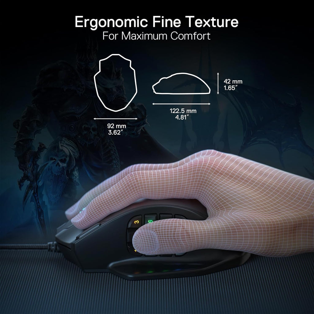Gaming mouse equipped with 12 side buttons.