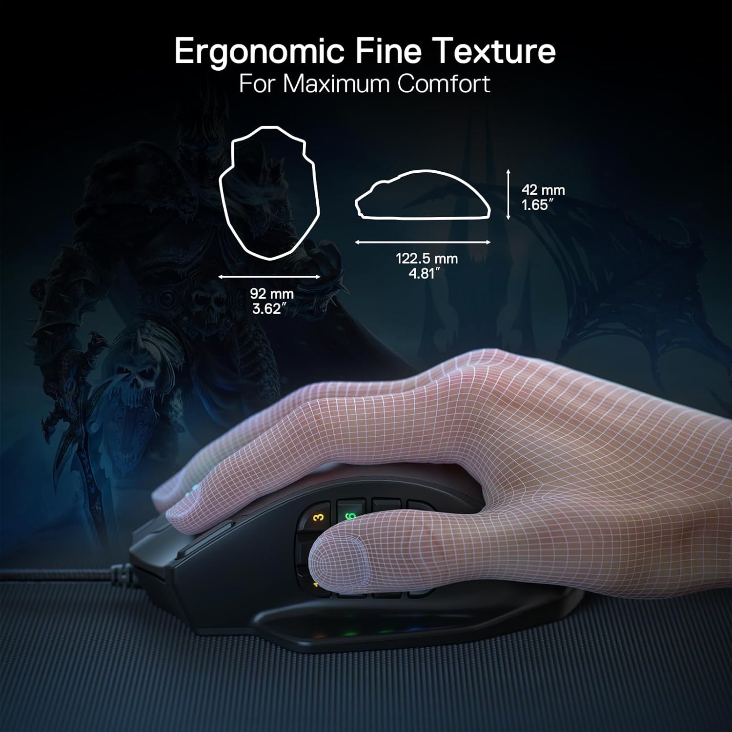 Gaming mouse equipped with 12 side buttons.