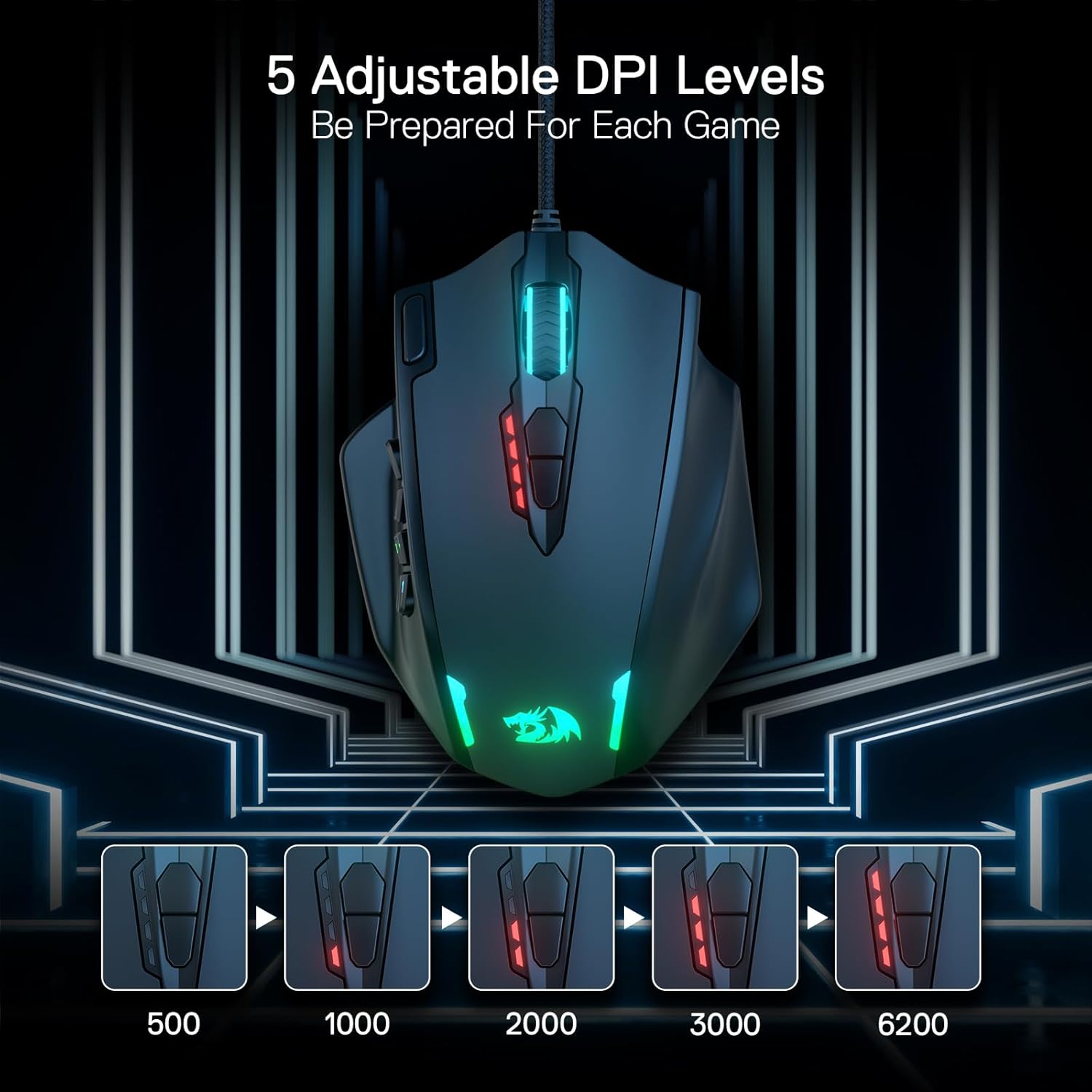 Gaming mouse equipped with 12 side buttons.