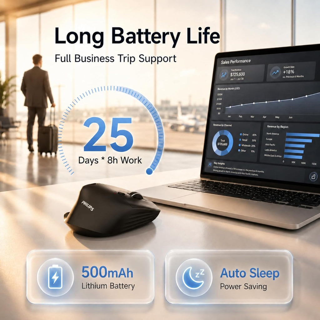 Ergonomic wireless mouse. Supports multi-device Bluetooth connectivity (compatible with USB-A/C ports).