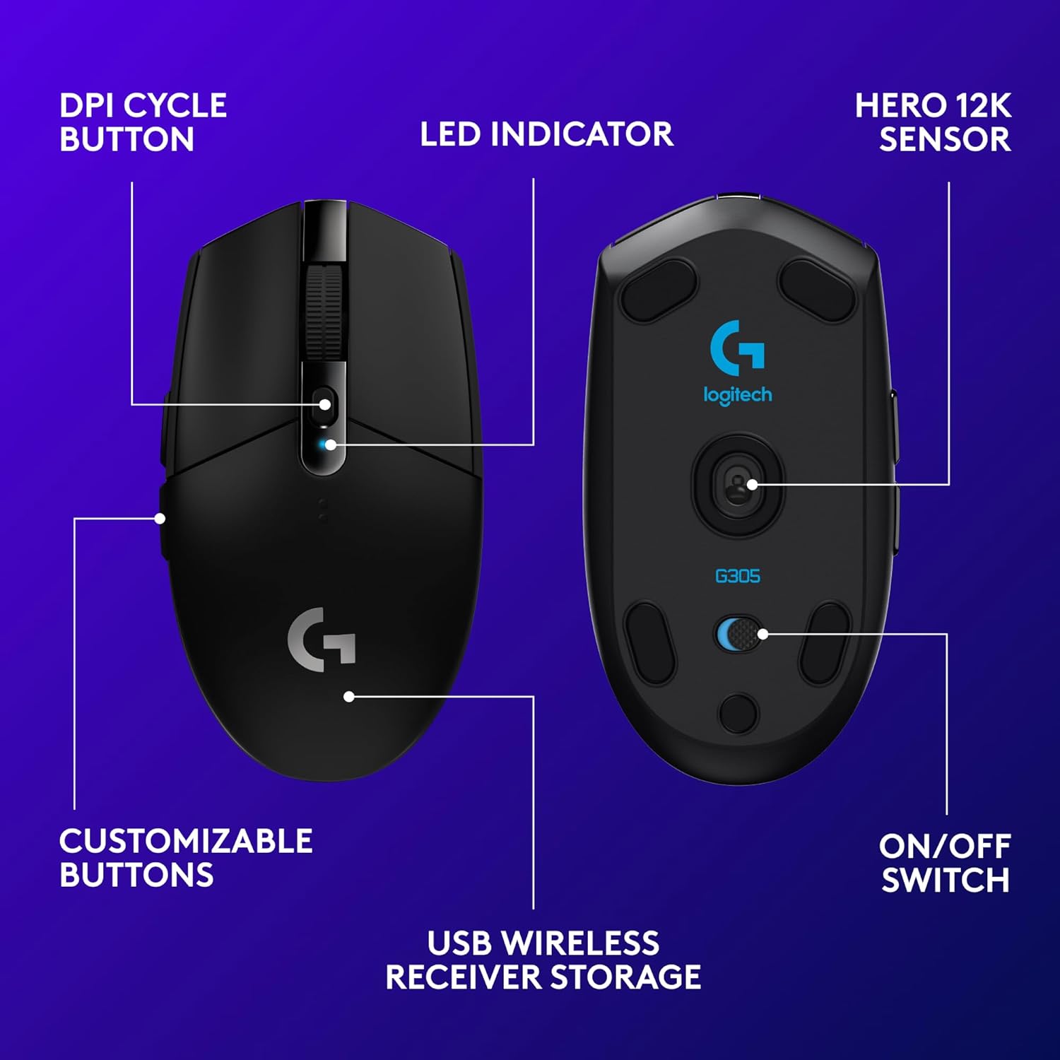 Wireless Gaming Mouse — HERO Sensor, 12,000 DPI, Lightweight Design — Black