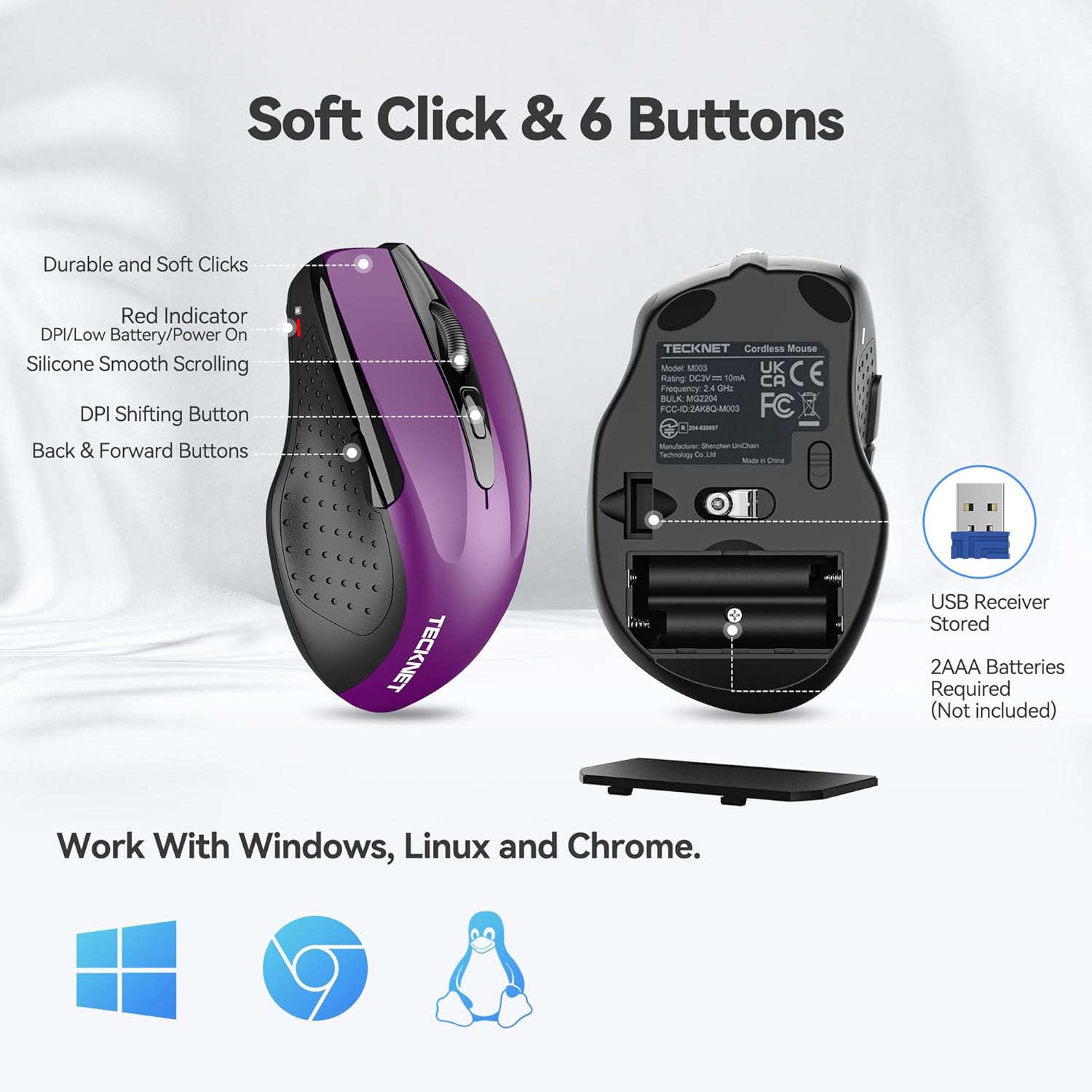 Wireless Mouse — 2.4GHz Ergonomic Optical Mouse for Laptops, Desktops, and Chromebooks