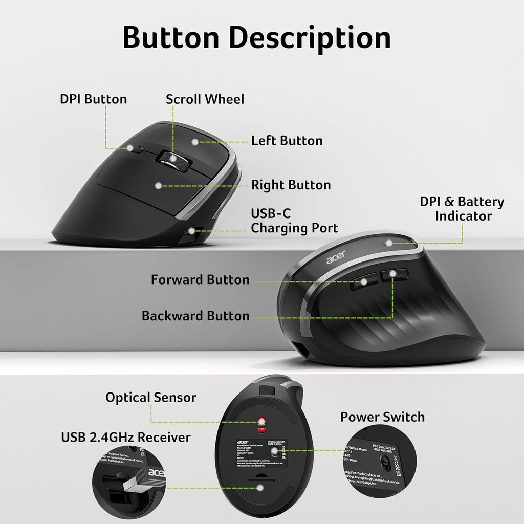 Wireless Ergonomic Mouse—Vertical Mouse for Office Use.