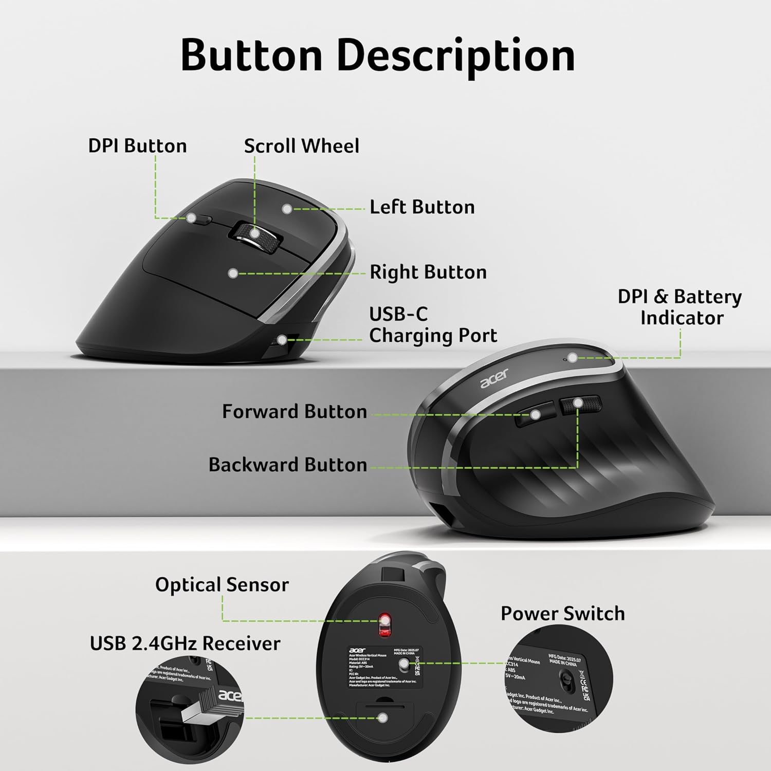 Wireless Ergonomic Mouse—Vertical Mouse for Office Use.