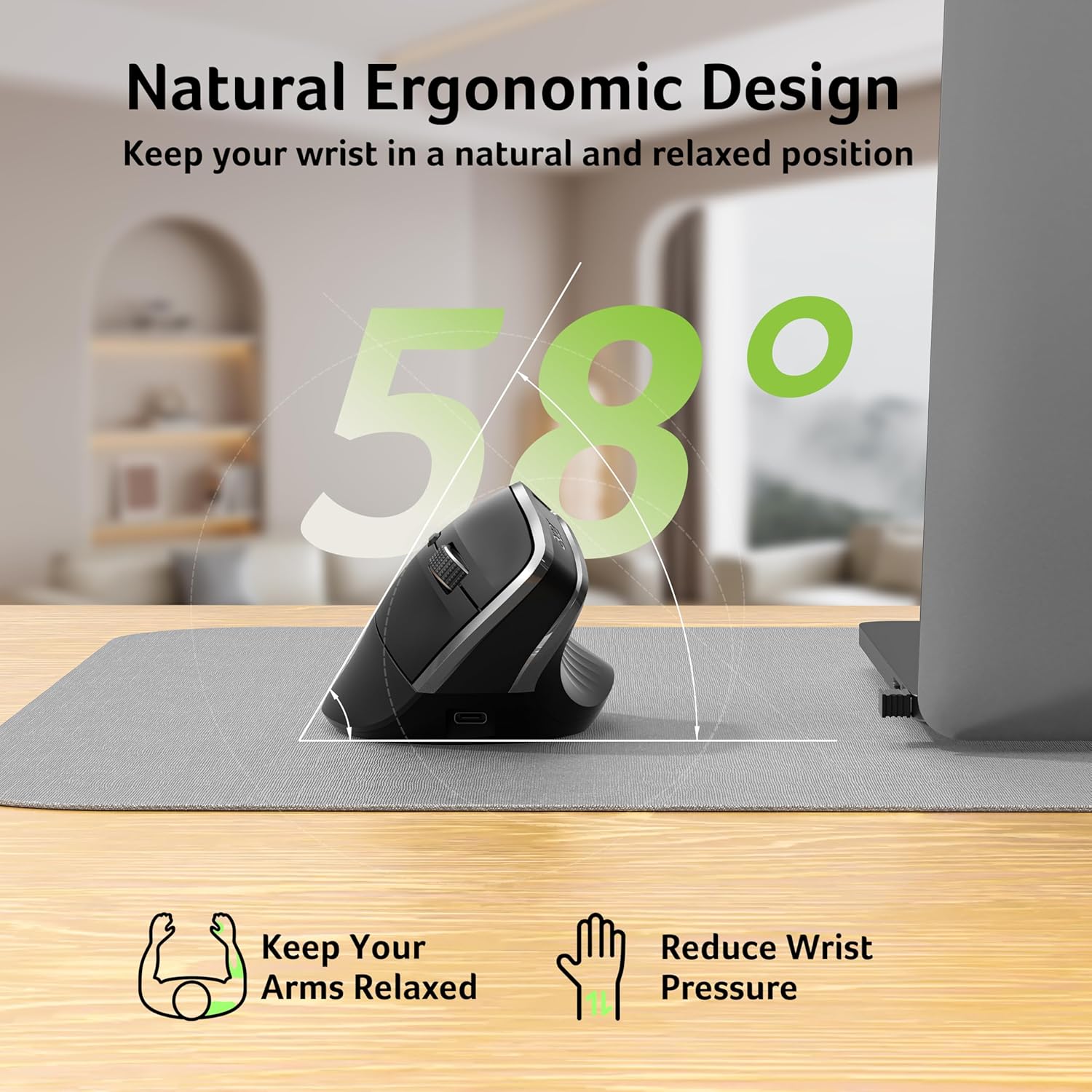 Wireless Ergonomic Mouse—Vertical Mouse for Office Use.