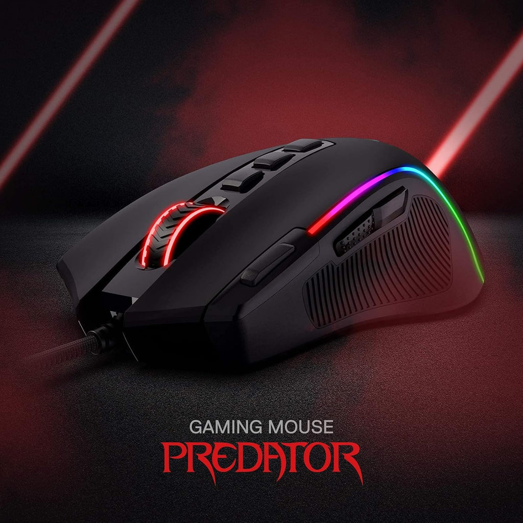 Gaming mouse. 8000 DPI wired optical mouse featuring 11 programmable buttons and 5 backlight modes.